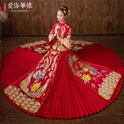 Bridal show Wo clothing 2018 spring and summer new Chinese dress red wedding toast clothing pleated