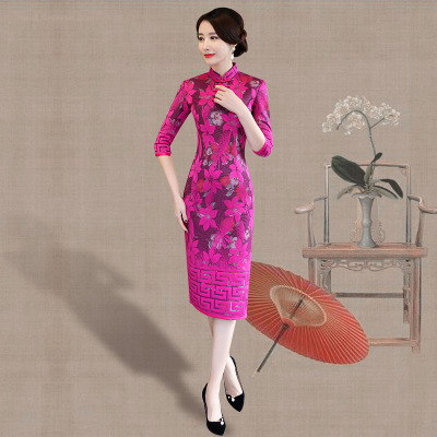 Qipao spring 2018 new female dignified air restoring ancient ways slim body improvement walk show long qipao performance dress
