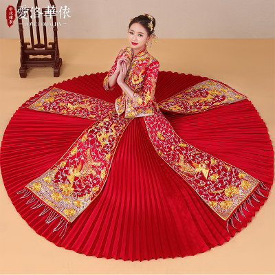 Big Five Fu Longfeng 2018 spring and summer new Chinese wedding dress four pleated skirt bride show