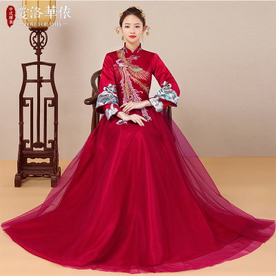 Bride Chinese toast service 2018 new spring and summer red long Slim banquet evening dress wedding s