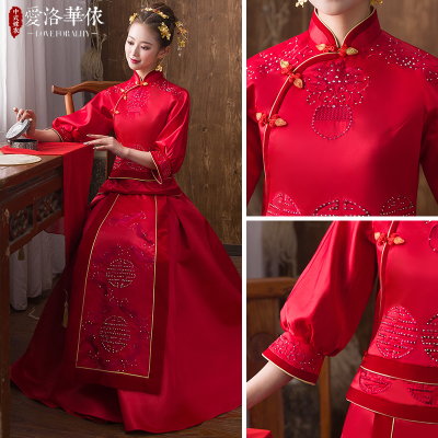 Show Wo clothing bride 2018 spring and summer new Slim long dress Chinese wedding toast clothing Pho