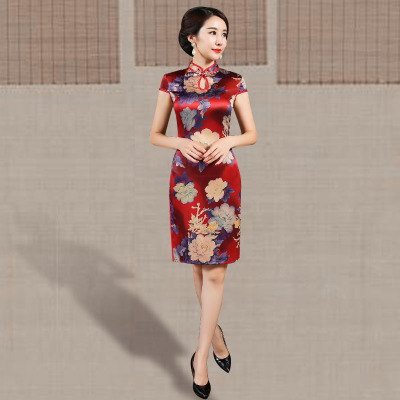 Short cheongsam summer 2018 new female Chinese style Slim modified Chinese style long section robe dress