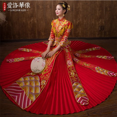 Show Wo clothing bride new 2018 spring and summer Chinese style red retro Phoenix Peony wedding dres