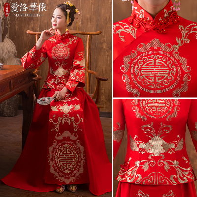Bridal show Wo clothing 2018 new spring Chinese style dress toast clothing wedding dress Phoenix wed