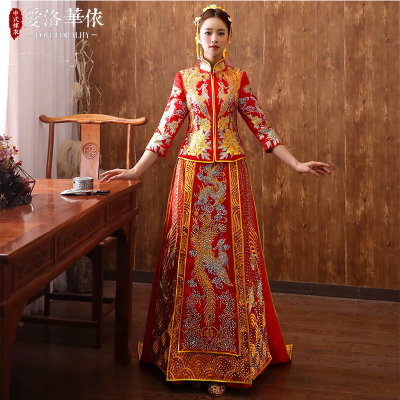 Show Wo clothing bride 2018 new spring Chinese red wedding toast clothing Longfeng wedding dress plu