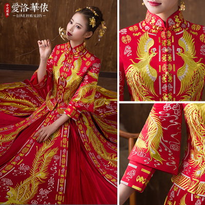 Show Wo clothing bride new 2018 spring and summer Chinese red pleated skirt Phoenix wedding wedding