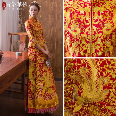 Big Five Fortune Phoenix show Wo clothing bride 2018 new spring and summer Chinese red retro toast c