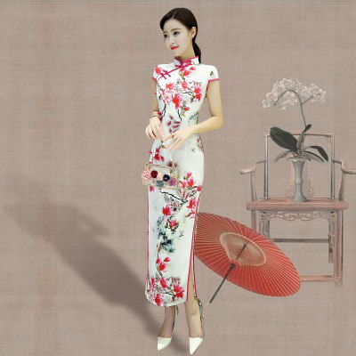 Qipao summer 2018 new Chinese style elegant atmosphere retro fashion show performance qipao dress long style