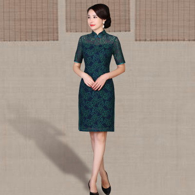 Qipao summer 2018 new female Chinese style elegant retro fashion show performance short qipao dress