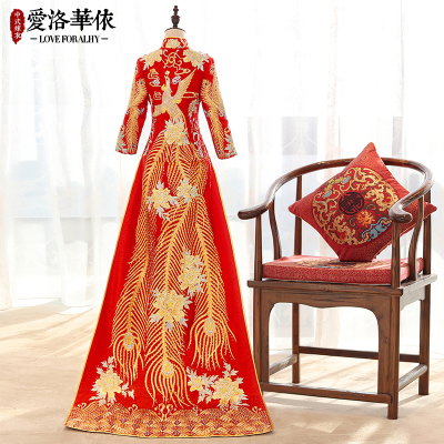 Bridal show Wo clothing 2018 new spring and summer Chinese style retro red trailing Dragon Phoenix t