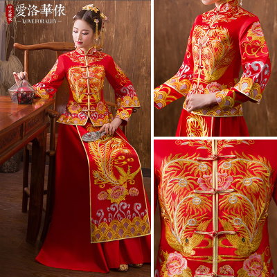 The bride show Wo clothing 2018 new spring Chinese dress red wedding toast service cheongsam plate P
