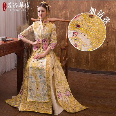 Bridal show Wo clothing 2018 new spring and summer Chinese style dragon and phoenix wedding dress we