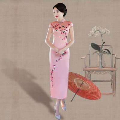 Qipao summer 2018 new style women China style dignified atmosphere retro slim body walk xiu qipao dress long style