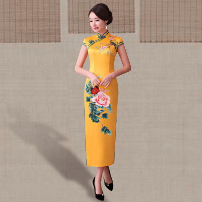 Qipao summer 2018 new Chinese style elegant Chinese style banquet show show thin long qipao dress