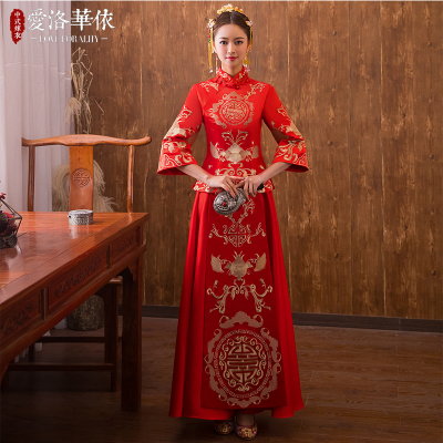 Show Wo clothing bride 2018 spring and summer new Chinese dress wedding toast clothing cheongsam bat