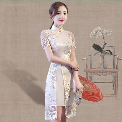 Modified Cheongsam Summer 2018 New Girl Short Sleeve Slim Banquet Elegant Slim Short Cheongsam Dress