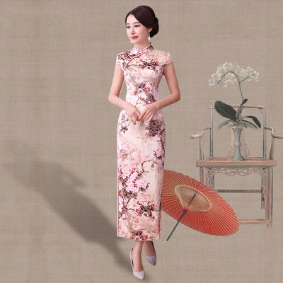 Long style cheongsam 2018 new spring and summer double-layer vintage elegant slim body walk show performance improved cheongsam dress female