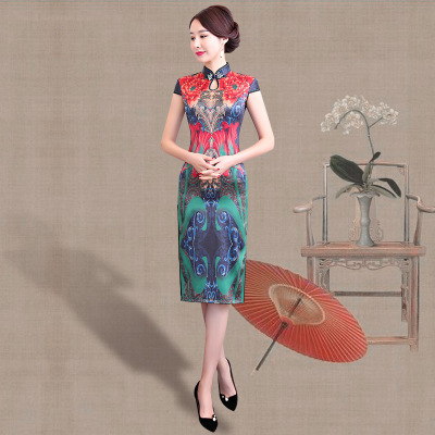 Shanghai qipao summer 2018 new Chinese style elegant show performance improved qipao dress long style