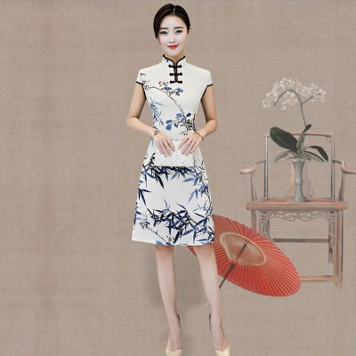 Improved qipao summer 2018 new girls dignified  elegant and elegant retro improved qipao dresses medium length