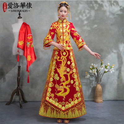 Longfeng wedding dress 2018 spring and summer new Chinese wedding toast clothing bride show clothing