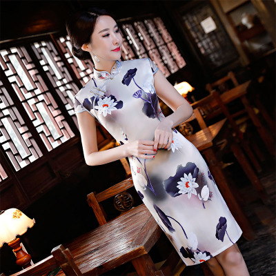 Short style qipao summer 2018 new style women retro improvement short sleeve daily trim show performance qipao dress