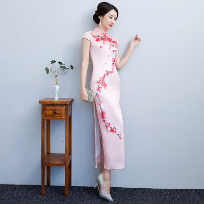 Qipao summer 2018 new female elegant show dress retro improved Chinese qipao dress in long style