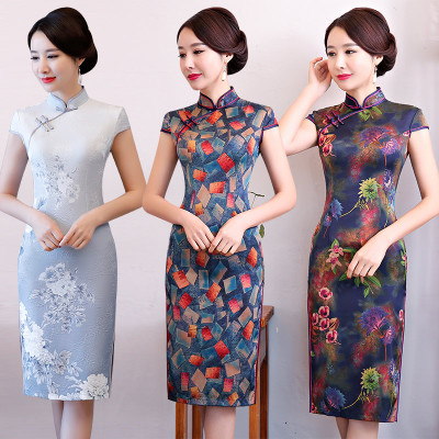 Old Shanghai female cheongsam summer 2018 new improved traditional short-sleeved show catwalk dress spring long section