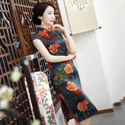 Medium and long style qipao summer 2018 new female modified Chinese style elegant short sleeve show qipao dress