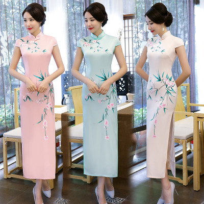 Qipao summer 2018 new female double layer elegant and slim retro runway show dress qipao long style