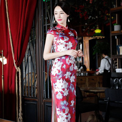 Medium and long style qipao summer 2018 new women dignified atmosphere retro improved runway show qipao dress