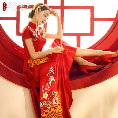 Toast service 2018 summer new Chinese wedding dress short-sleeved bridal show clothing suits and enj