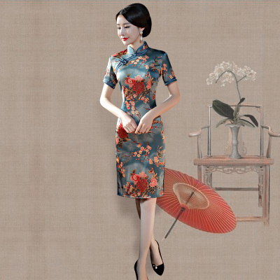 Cheongsam summer 2018 new female Chinese style elegant slim retro catwalk show banquet dress long section