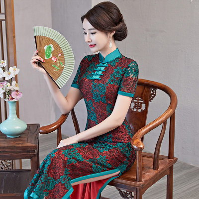 Long cheongsam 2018 new spring and summer slim catwalk costumes elegantly improved cheongsam dress female long section