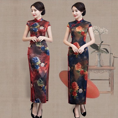 Long style cheongsam summer 2018 new style women dignified atmosphere daily Chinese banquet performance runway cheongsam dress
