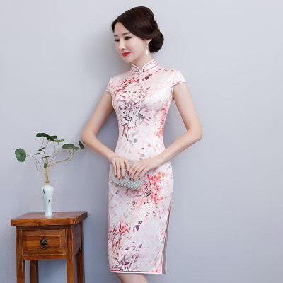 Medium and long style qipao summer 2018 new girls dignified  elegant and slim retro banquet qipao dress