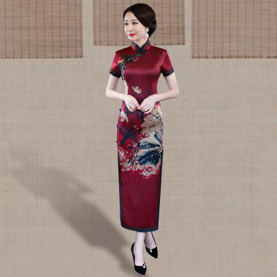 Yijia red cheongsam 2018 new retro double show show costumes elegantly improved cheongsam dress long section