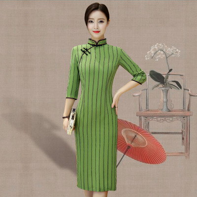 2018 new retro cotton cheongsam female spring and summer Slim daily improvement large size long cheongsam dress
