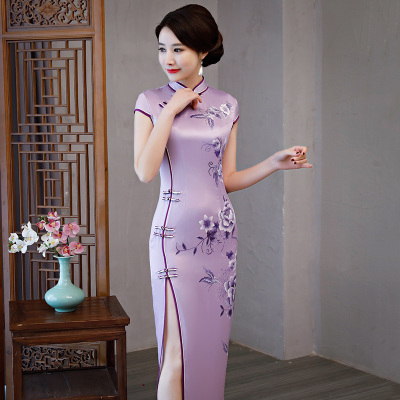 Qipao summer 2018 new female double layer daily improvement Chinese style show qipao dress long style