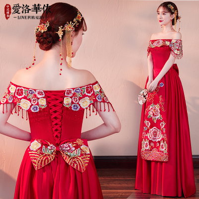 Toast clothing bride wedding show clothing 2018 spring and summer new Chinese style thin shoulder ev