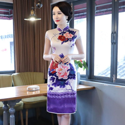 Short style cheongsam 2018 new spring and summer girls retro improvement slim body elegant daily long cheongsam dress