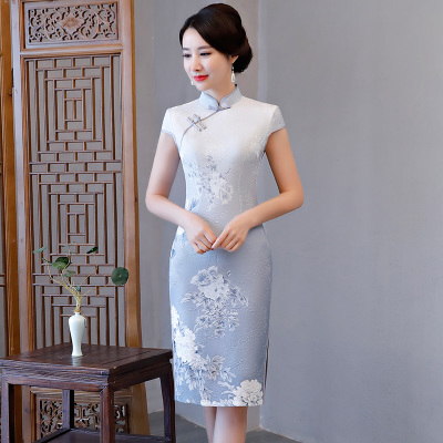 Long cheongsam spring section 2018 new retro Chinese style daily elegance thin cheongsam dress female summer