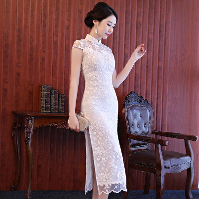 Qipao summer 2018 new style Chinese style lace fashion show thin banquet show qipao dress long style