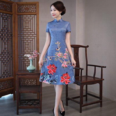 Cheongsam 2018 New Summer Fashion Retro Modified Loose Large yard Daily Slim Cheongsam Dress Long section