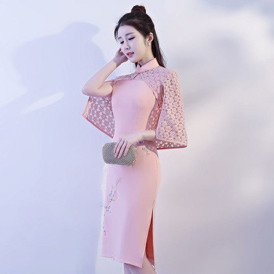 Improved cheongsam 2018 new spring and summer girls retro slim and elegant daily shawl dress short style