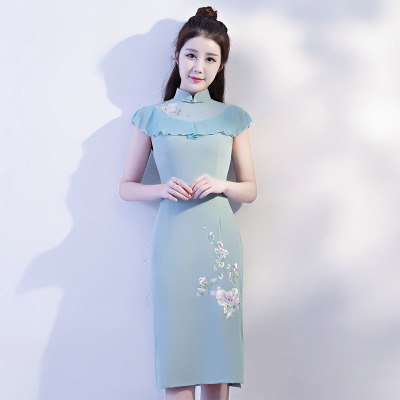 Improved cheongsam 2018 new spring and summer girls retro trim elegant daily shawl dress short style