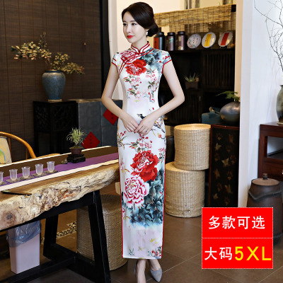Long cheongsam 2018 New XL 5XL Plus Obesity Mom Mother Annual Conference Catwalk Costume Dress