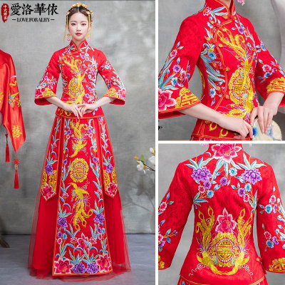 Long Feng Zhen bride 2018 new spring show suit Chinese style lace dress show kimono wedding toast se