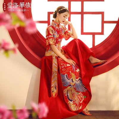 Show Wo clothing bride 2018 spring and summer new style red long sleeves Chinese dress suits Phoenix