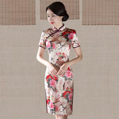 Qipao medium length summer 2018 new style Chinese style retro temperament performance slim qipao dress