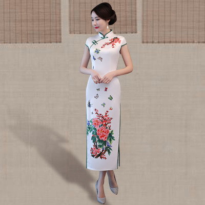 Long qipao summer 2018 new style women retro trim elegant daily improvement Chinese style old Shanghai dress